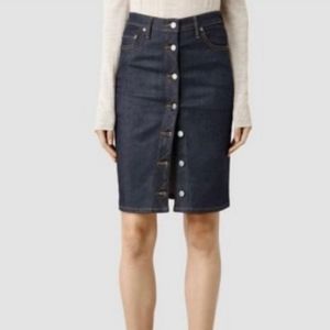 ALLSAINTS Pencil Skirt Button Front Dark Denim size 4